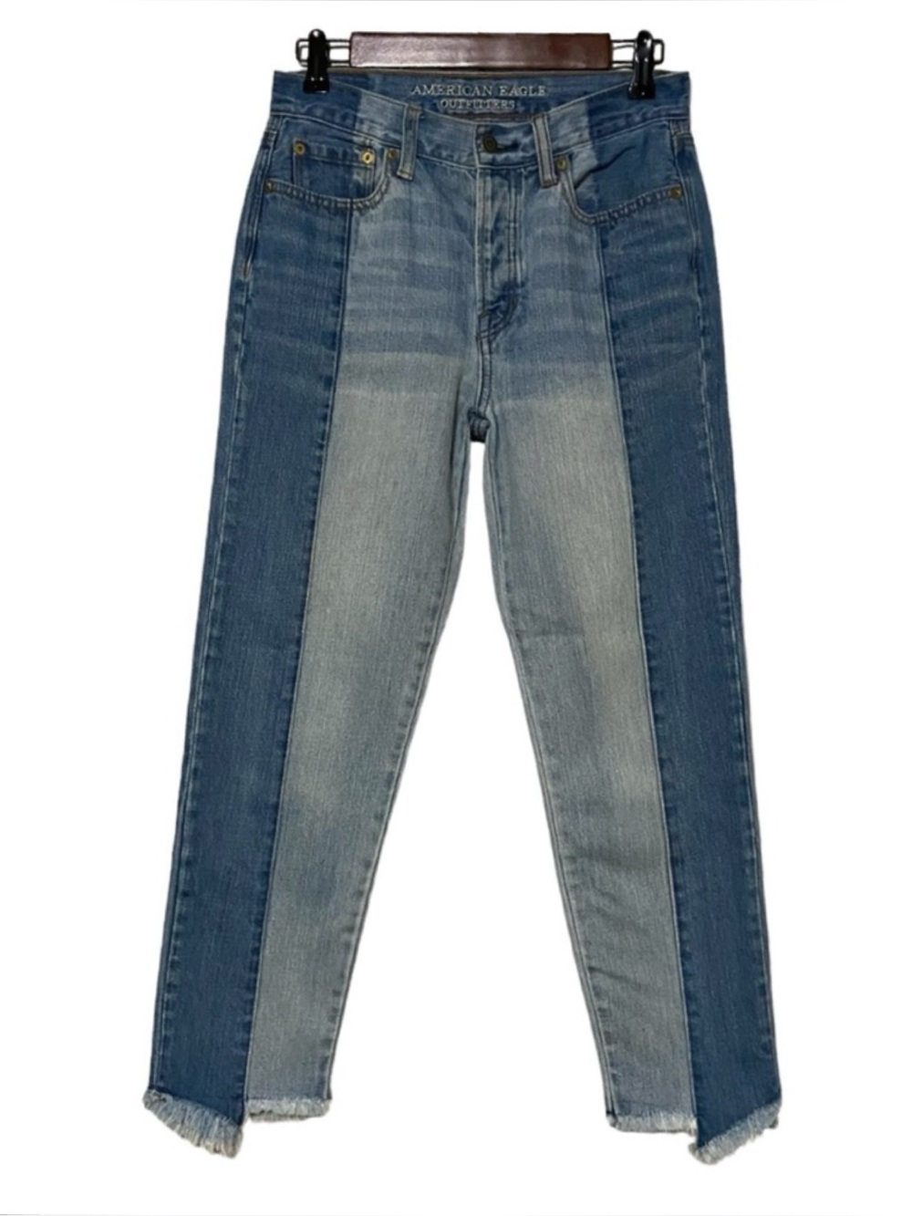American Eagle Jeans Womens 4 Blue Two Tone Color Block Vintage Hi-Rise Jeans